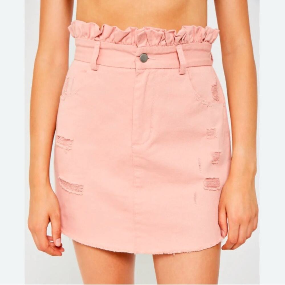 Hayden Girls Paperbag Distressed Denim Skirt Large